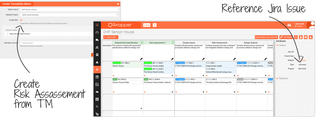 qmsWrapper: screenshot of Traceability Matrix